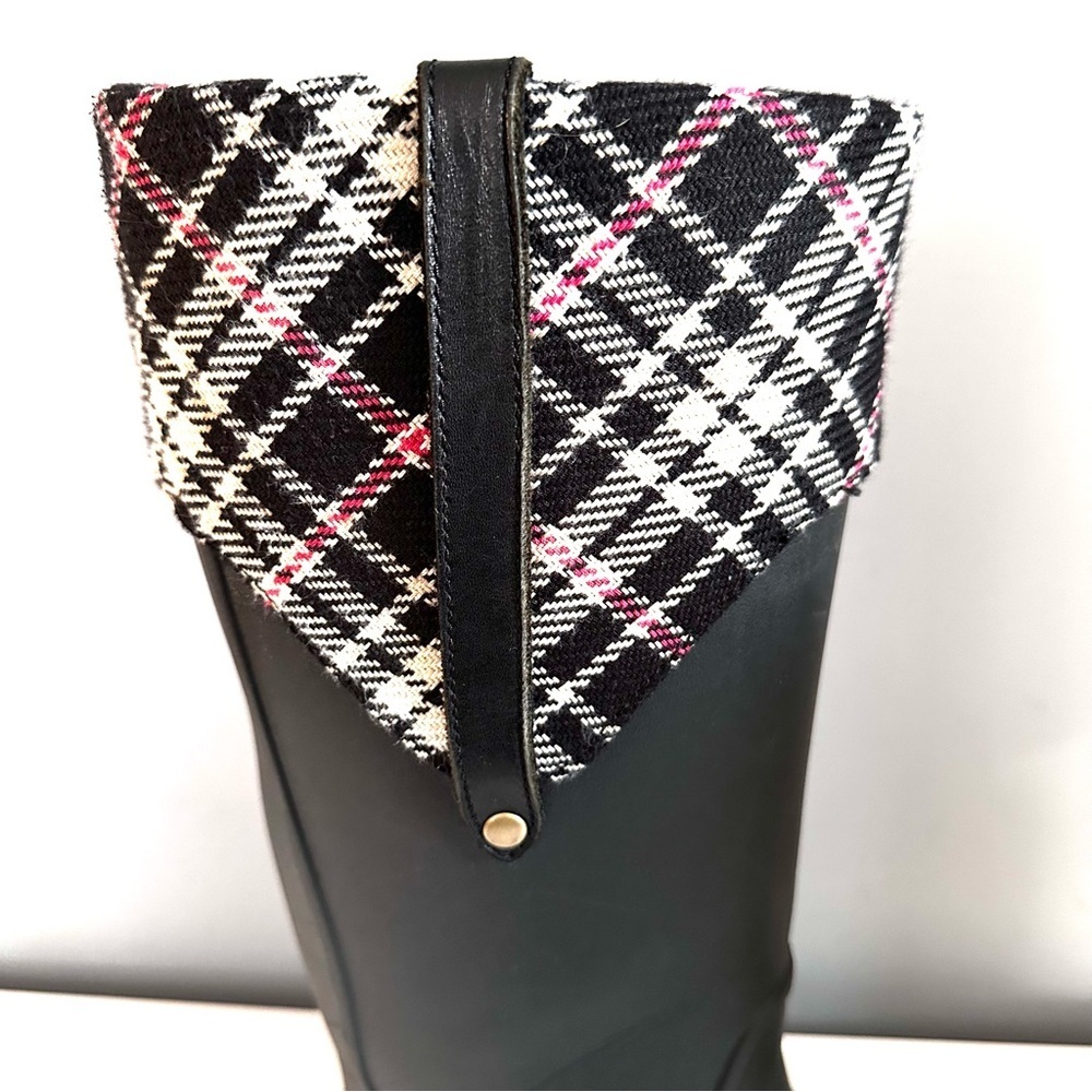 CROCS Bridle Wellie Black + Red Plaid Tall Rubber Rain Boots Size 10 Women's - Picture 7 of 10